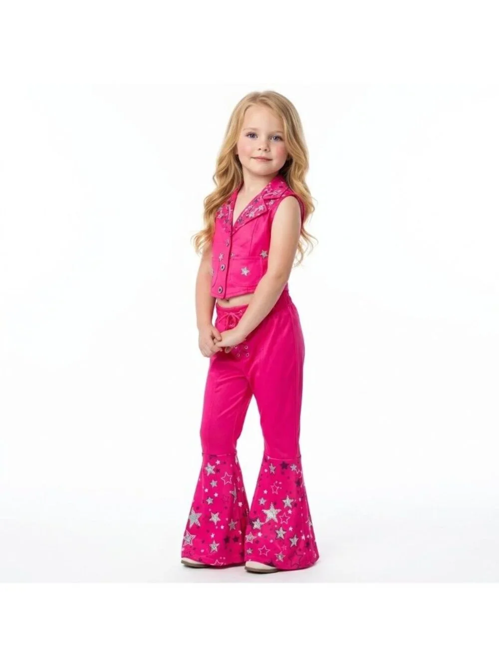 Girls Barbie Inspired Pink Star Flare Set